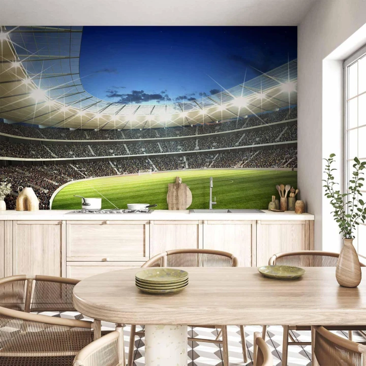 Fototapeta - Boisko piłarskie - oświetlony stadion z przepełnionymi trybunami