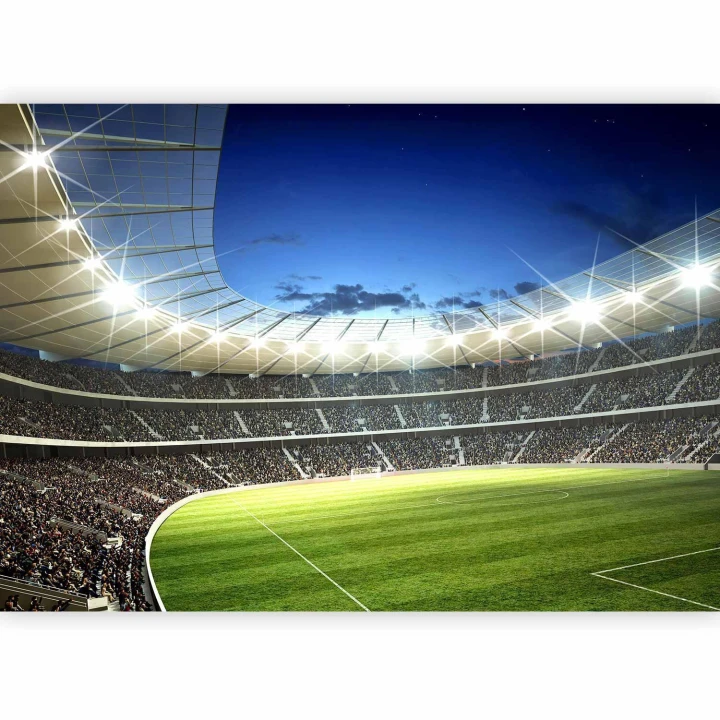 Fototapeta - Boisko piłarskie - oświetlony stadion z przepełnionymi trybunami