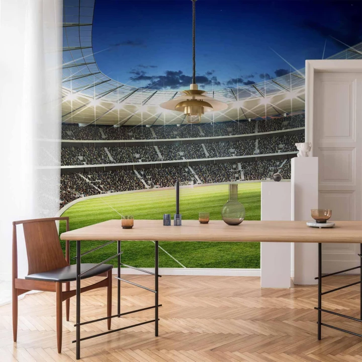 Fototapeta - Boisko piłarskie - oświetlony stadion z przepełnionymi trybunami