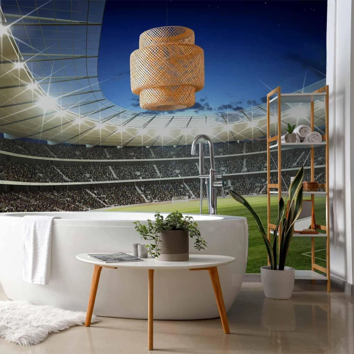 Fototapeta - Boisko piłarskie - oświetlony stadion z przepełnionymi trybunami