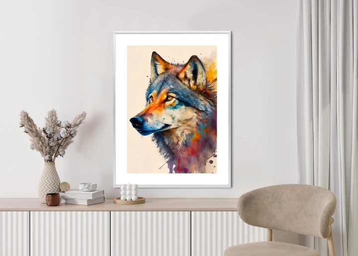 Plakat Portret Z Kolorowym Wilkiem