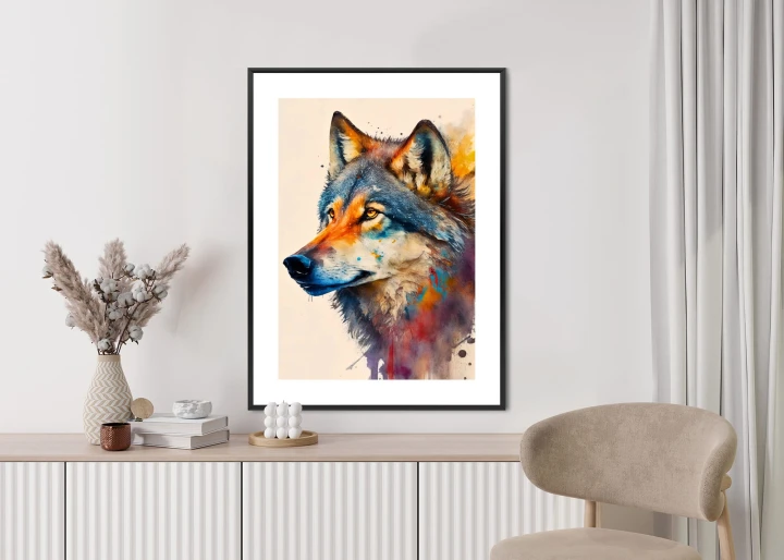 Plakat Portret Z Kolorowym Wilkiem