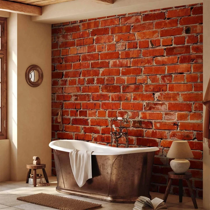 Fototapeta - Stara ściana - mur z czerwonej cegły w stylu retro