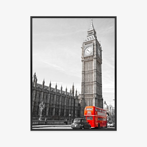 Plakat Czerwony Autobus I Czarno Biały Krajobraz Pałac Westminsterski