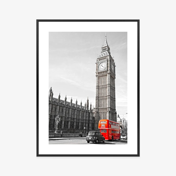 Plakat Czerwony Autobus I Czarno Biały Krajobraz Pałac Westminsterski