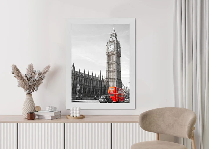 Plakat Czerwony Autobus I Czarno Biały Krajobraz Pałac Westminsterski