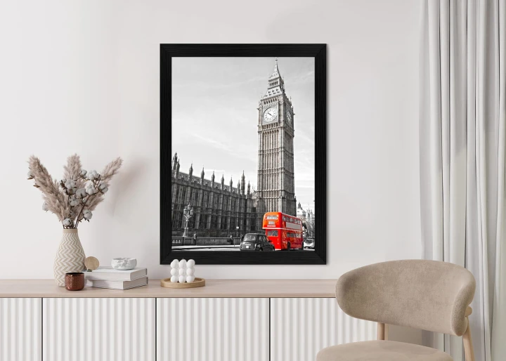 Plakat Czerwony Autobus I Czarno Biały Krajobraz Pałac Westminsterski