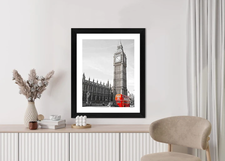 Plakat Czerwony Autobus I Czarno Biały Krajobraz Pałac Westminsterski