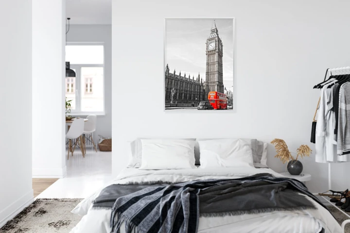 Plakat Czerwony Autobus I Czarno Biały Krajobraz Pałac Westminsterski