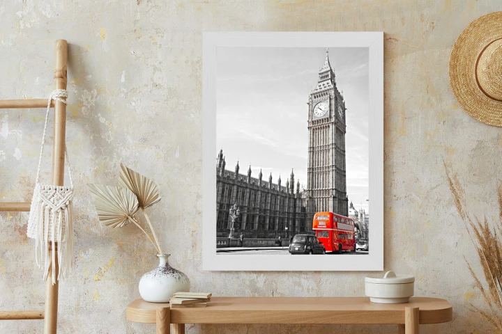 Plakat Czerwony Autobus I Czarno Biały Krajobraz Pałac Westminsterski