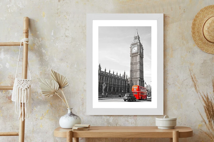 Plakat Czerwony Autobus I Czarno Biały Krajobraz Pałac Westminsterski