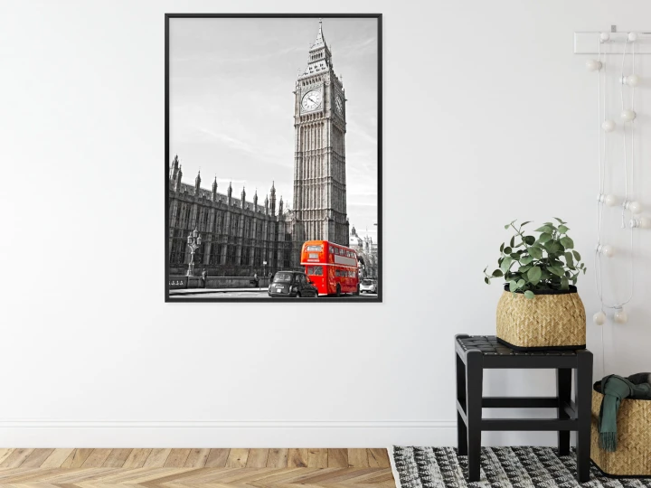 Plakat Czerwony Autobus I Czarno Biały Krajobraz Pałac Westminsterski