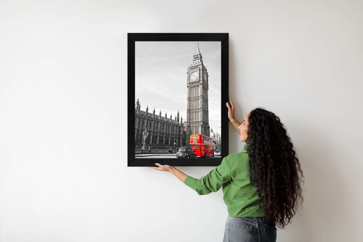 Plakat Czerwony Autobus I Czarno Biały Krajobraz Pałac Westminsterski