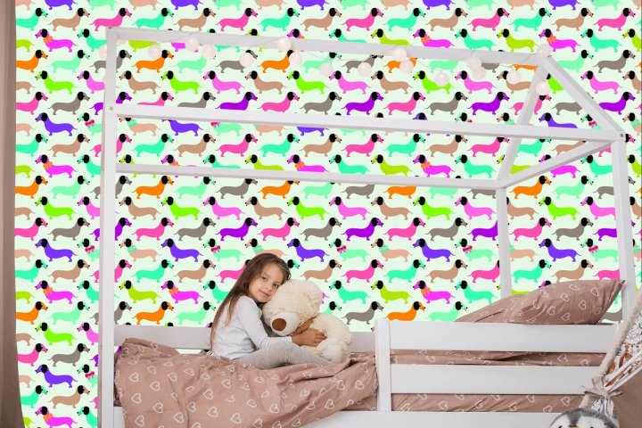 Tapeta Kolorowe Pieski, Jamniki, Pokój Dziewczynki
