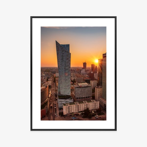 Plakat Wieżowce W Warszawie O Zachodzie Słońca