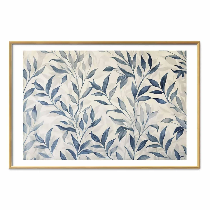 Plakat - Delikatny motyw botaniczny z niebieskimi listkami