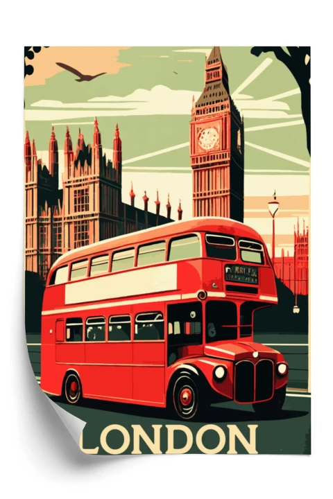 Plakat Czerwony Autobus Na Tle Londyńskiego Big Bena