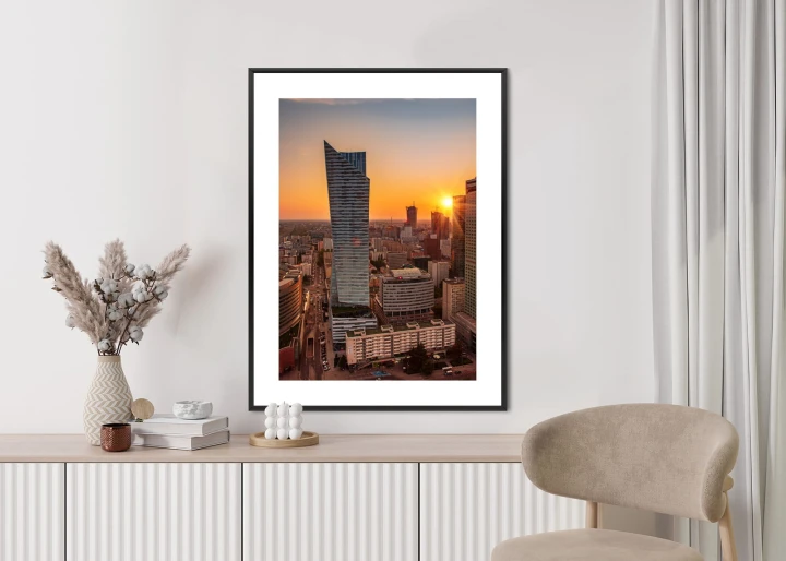 Plakat Wieżowce W Warszawie O Zachodzie Słońca