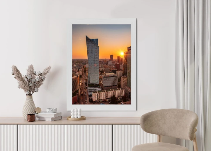 Plakat Wieżowce W Warszawie O Zachodzie Słońca