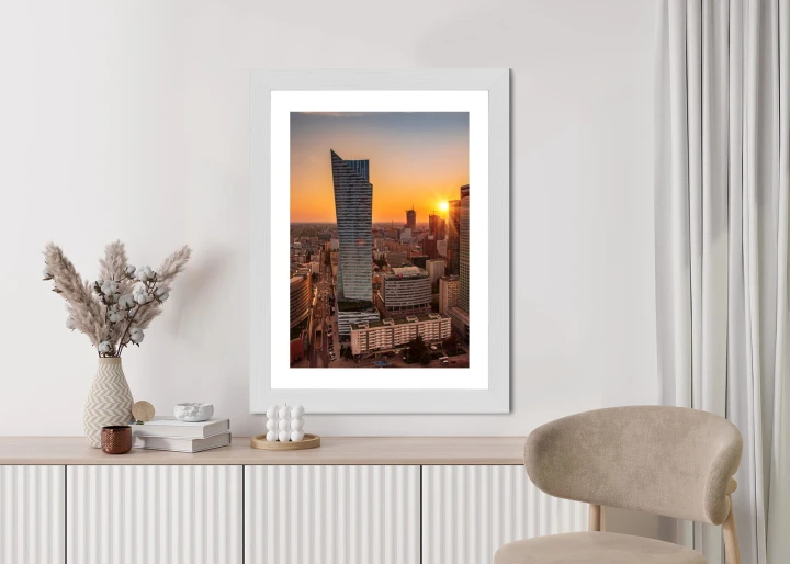 Plakat Wieżowce W Warszawie O Zachodzie Słońca