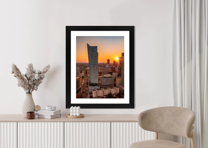 Plakat Wieżowce W Warszawie O Zachodzie Słońca