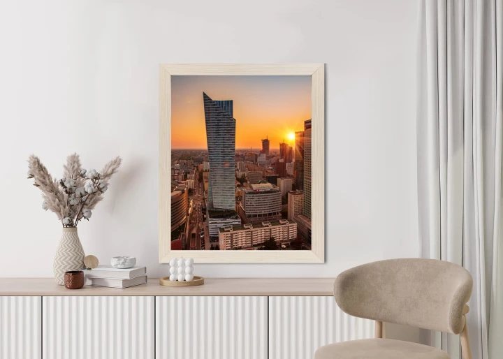 Plakat Wieżowce W Warszawie O Zachodzie Słońca