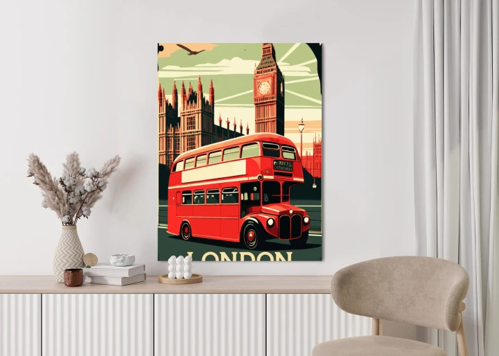 Plakat Czerwony Autobus Na Tle Londyńskiego Big Bena