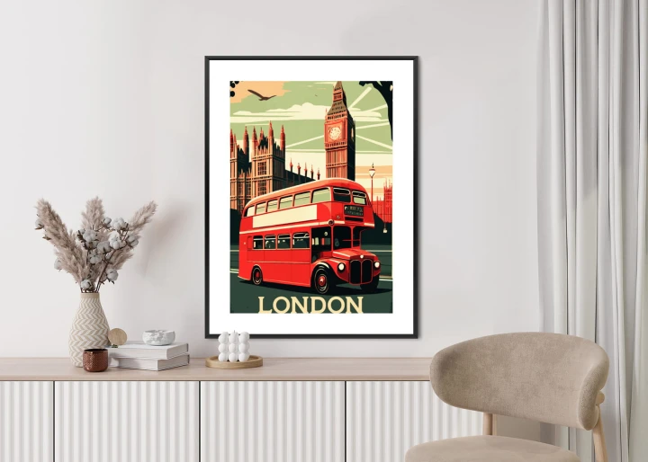 Plakat Czerwony Autobus Na Tle Londyńskiego Big Bena