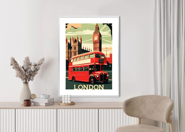 Plakat Czerwony Autobus Na Tle Londyńskiego Big Bena