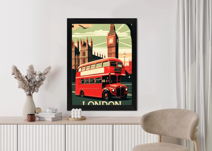 Plakat Czerwony Autobus Na Tle Londyńskiego Big Bena