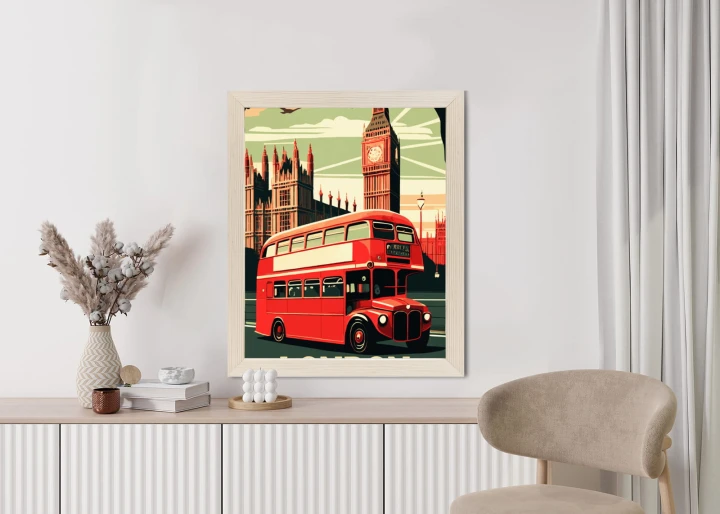 Plakat Czerwony Autobus Na Tle Londyńskiego Big Bena