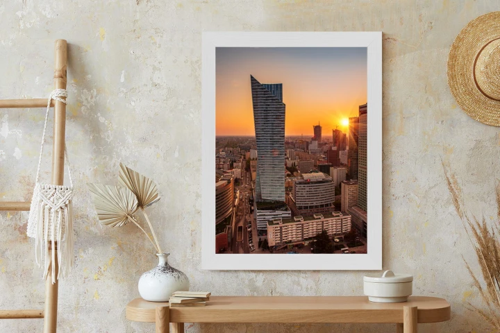 Plakat Wieżowce W Warszawie O Zachodzie Słońca