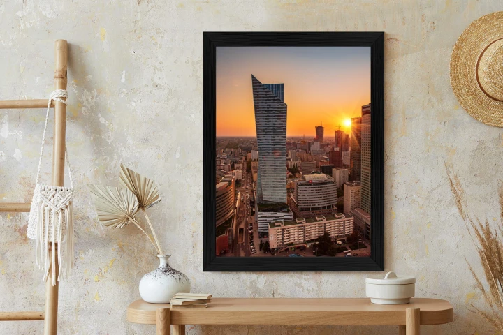 Plakat Wieżowce W Warszawie O Zachodzie Słońca