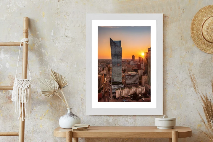 Plakat Wieżowce W Warszawie O Zachodzie Słońca