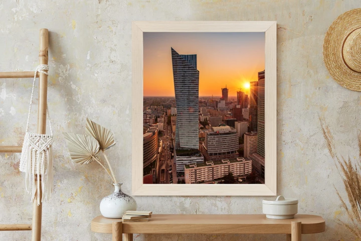 Plakat Wieżowce W Warszawie O Zachodzie Słońca