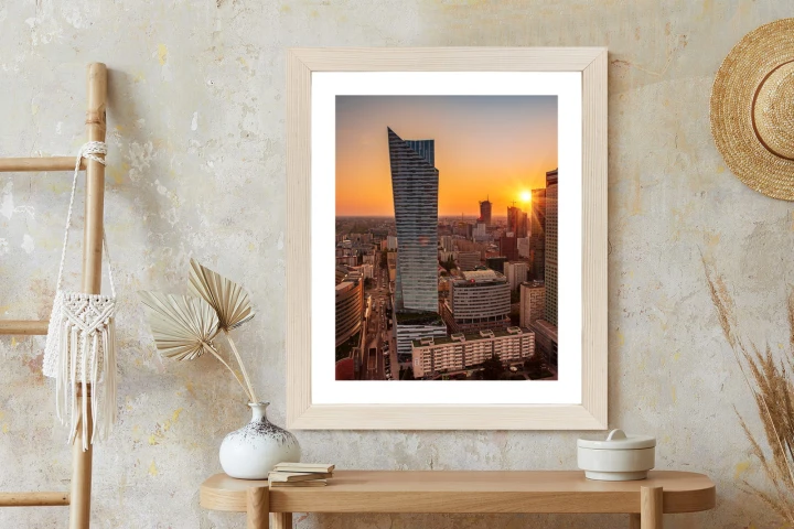 Plakat Wieżowce W Warszawie O Zachodzie Słońca