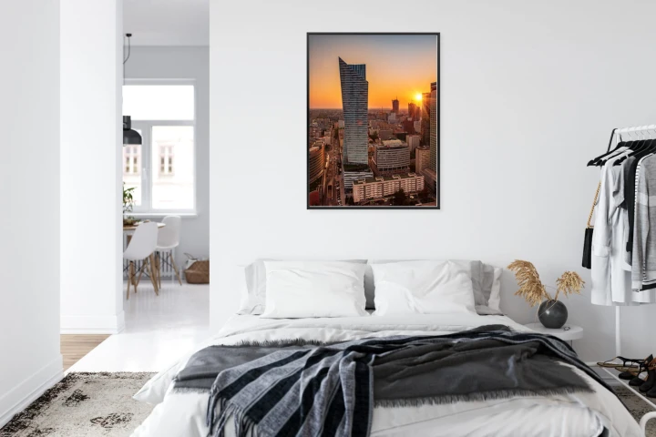 Plakat Wieżowce W Warszawie O Zachodzie Słońca