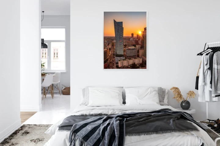 Plakat Wieżowce W Warszawie O Zachodzie Słońca