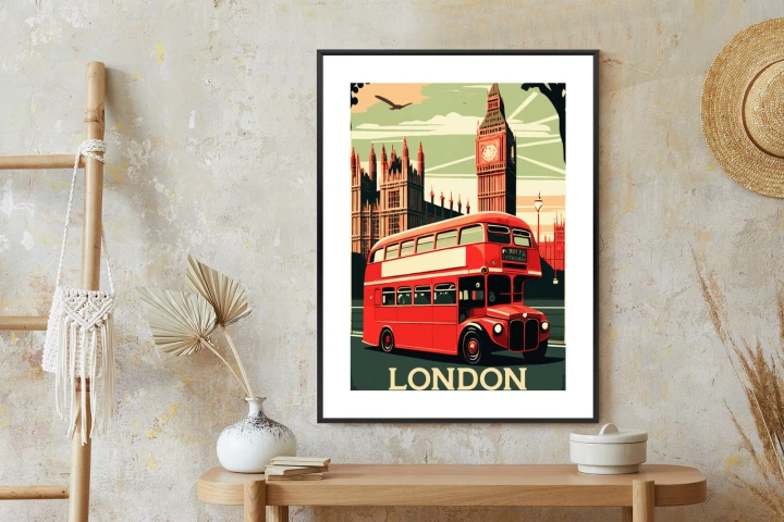 Plakat Czerwony Autobus Na Tle Londyńskiego Big Bena