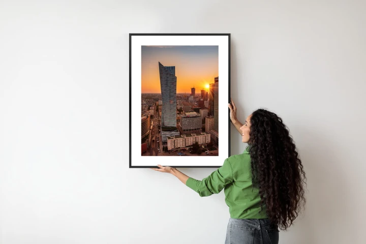 Plakat Wieżowce W Warszawie O Zachodzie Słońca