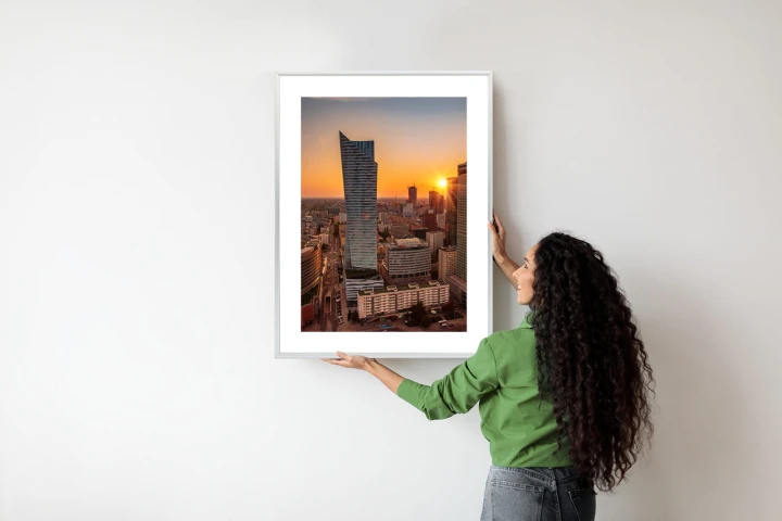 Plakat Wieżowce W Warszawie O Zachodzie Słońca