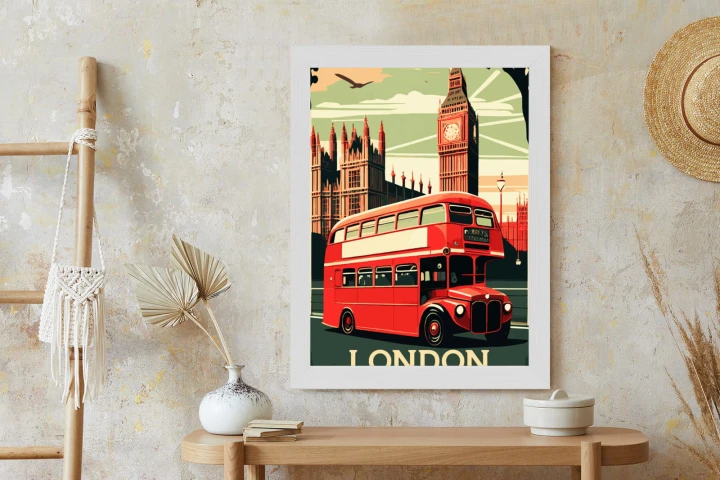 Plakat Czerwony Autobus Na Tle Londyńskiego Big Bena