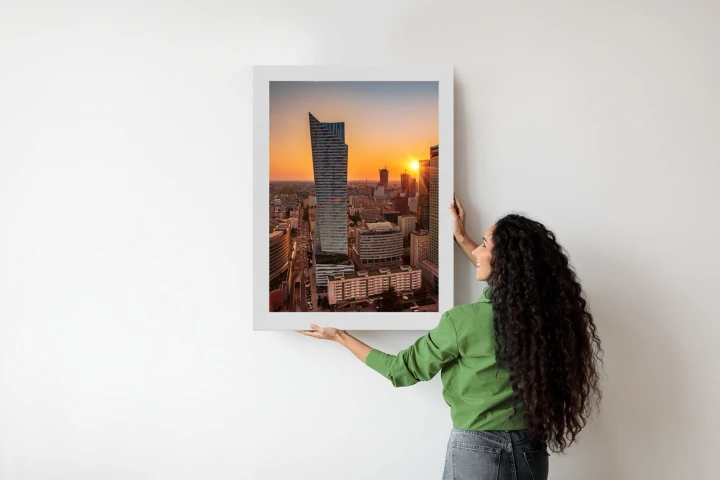 Plakat Wieżowce W Warszawie O Zachodzie Słońca