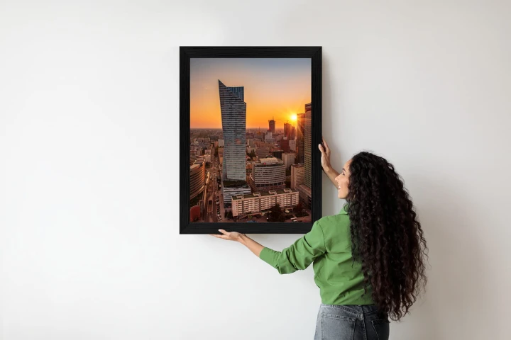 Plakat Wieżowce W Warszawie O Zachodzie Słońca