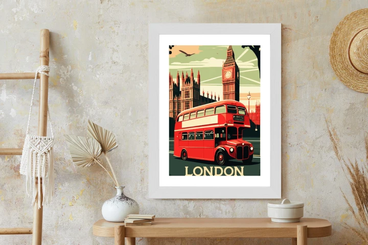 Plakat Czerwony Autobus Na Tle Londyńskiego Big Bena