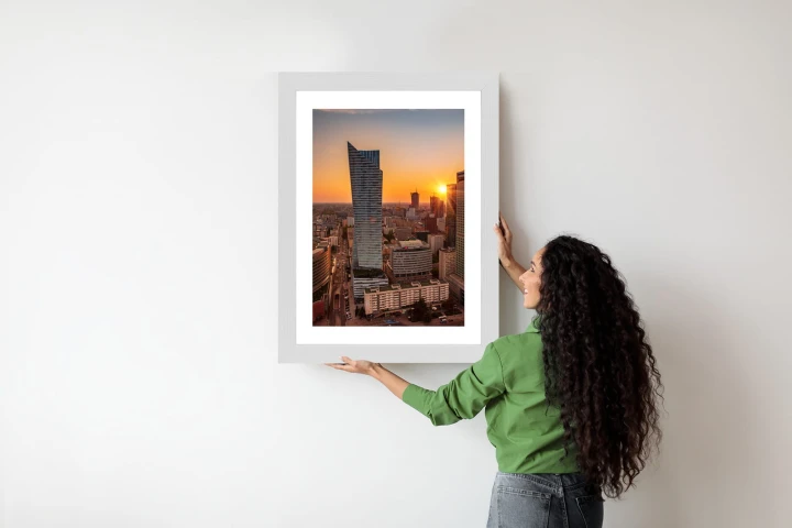 Plakat Wieżowce W Warszawie O Zachodzie Słońca