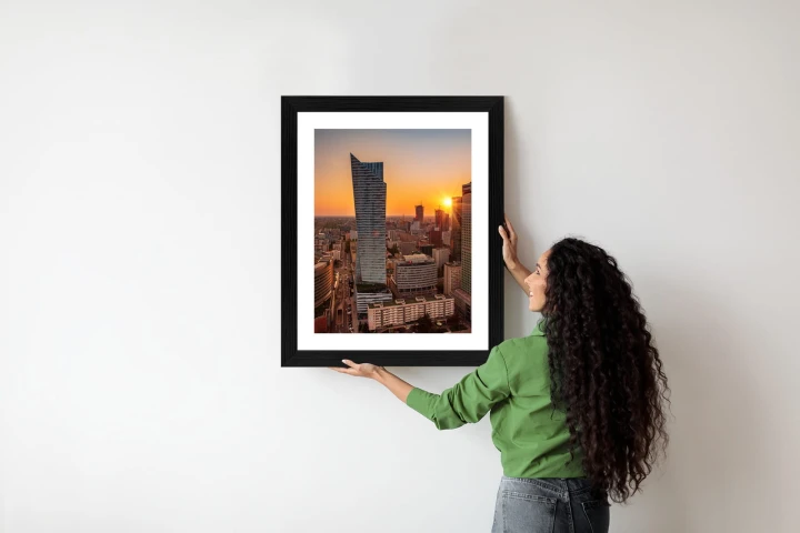 Plakat Wieżowce W Warszawie O Zachodzie Słońca