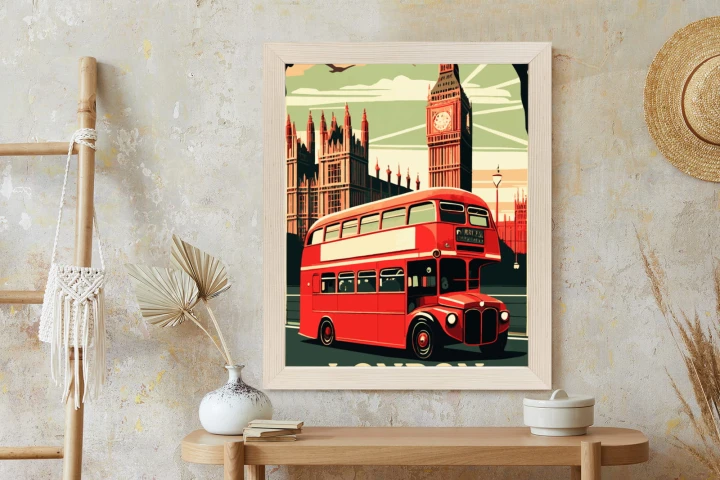 Plakat Czerwony Autobus Na Tle Londyńskiego Big Bena