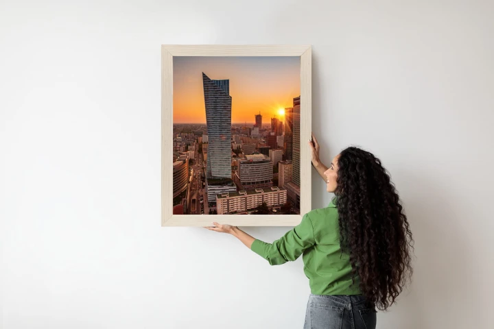 Plakat Wieżowce W Warszawie O Zachodzie Słońca