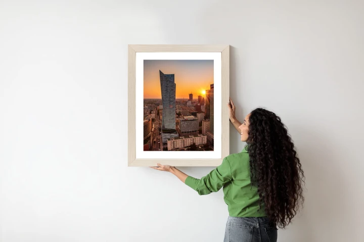 Plakat Wieżowce W Warszawie O Zachodzie Słońca